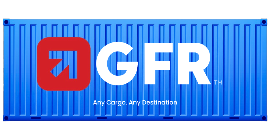 A picture shows the logo of GFR Logistics on a blue-colored container.